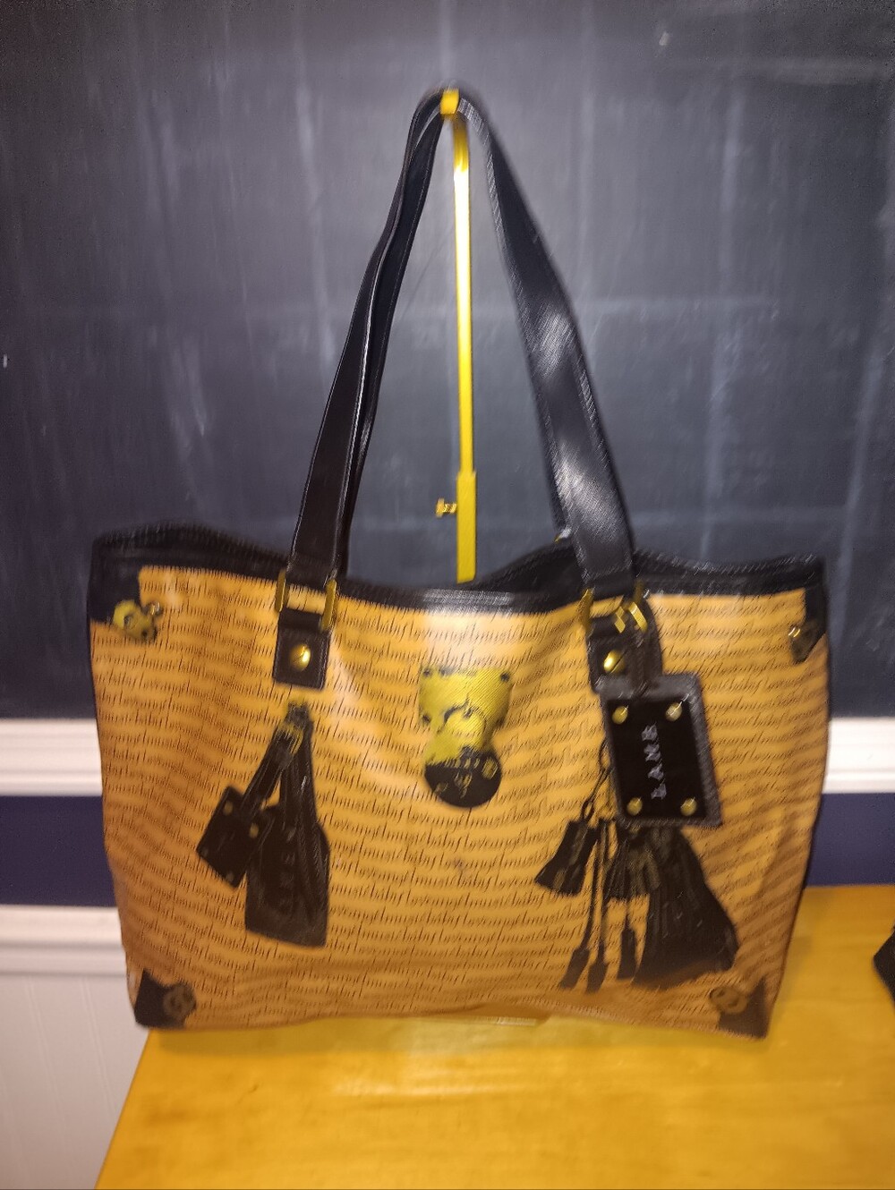 L.A.M.B. Vintage Tan and Black Printed Tote Bag